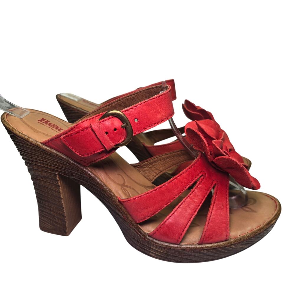 New Born Womens Y2K Red Leather Strappy Flower Platform Heels Sandals 10 - Picture 2 of 10